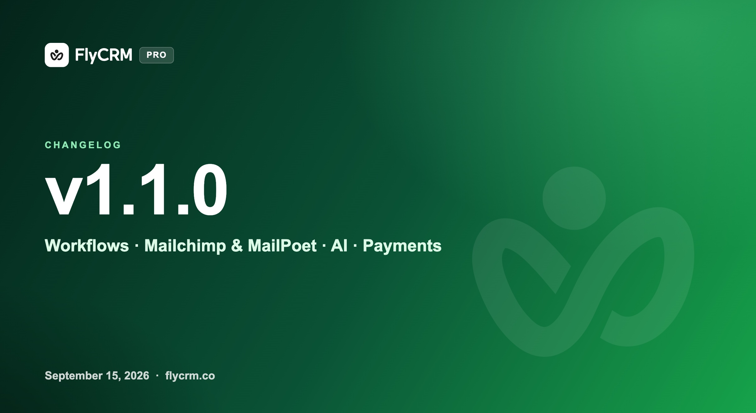 FlyCRM v1.1.0 changelog banner